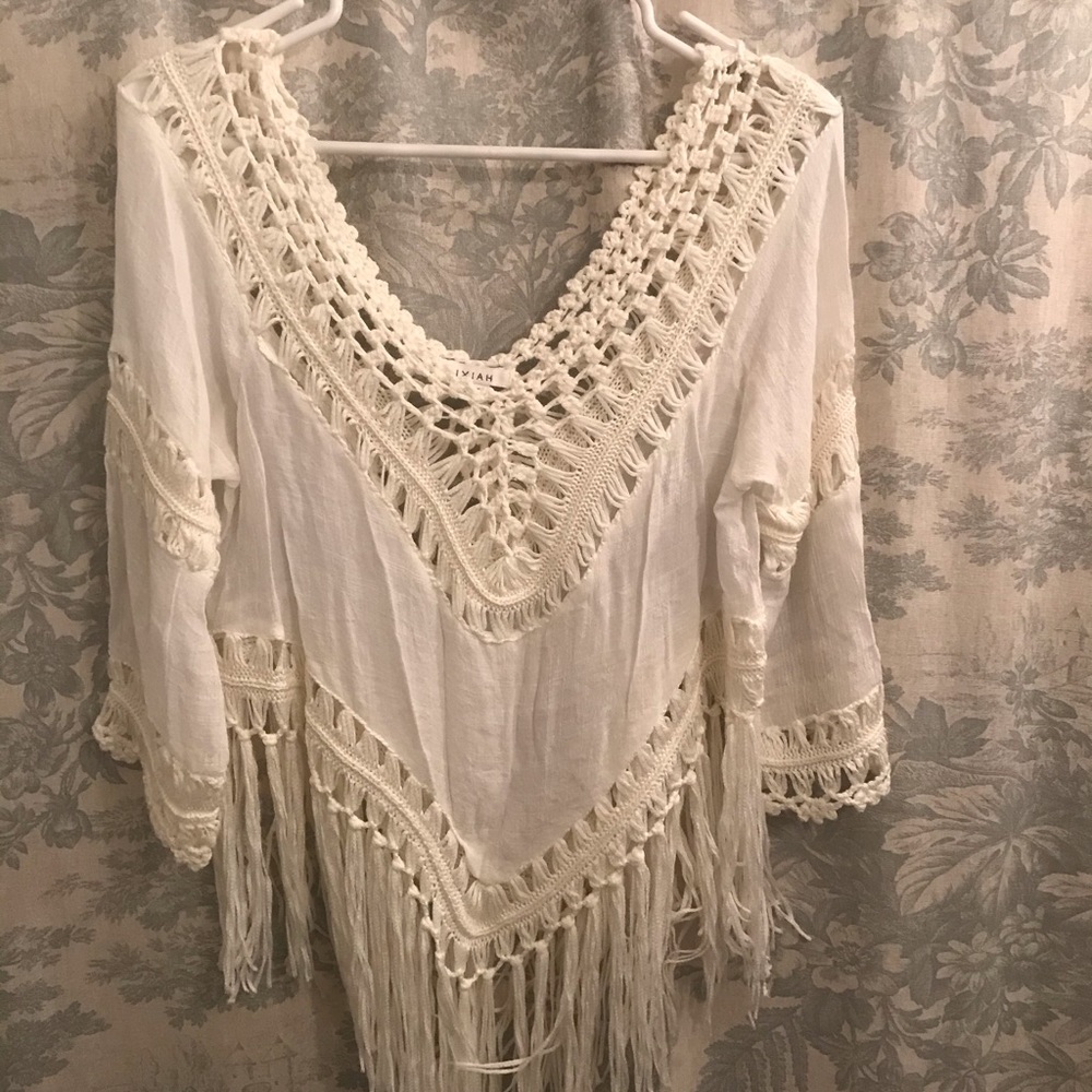 IXIAH sheer white fringe top - size 4